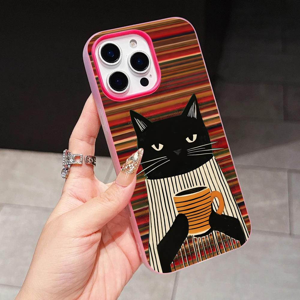 

Cute Coffee Cat Jelly Double layer Rose Red Mobile Phone Case for iPhone 17 16 15 14 13 12 11 Air Pro Max Plus Protective iPhone 12 Pro Max