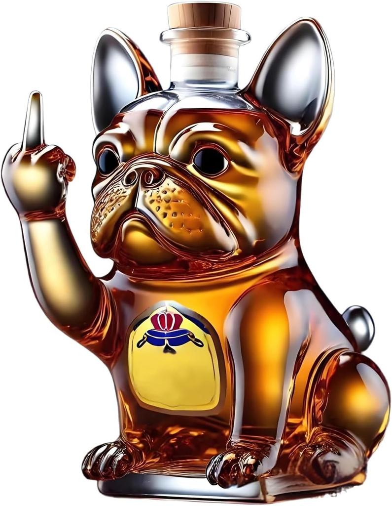 3D Middle Finger French Bulldog Whiskey Decanter, Dog Whiskey Wine Glass Bottle, For Bar, Office, Home Decor(C)