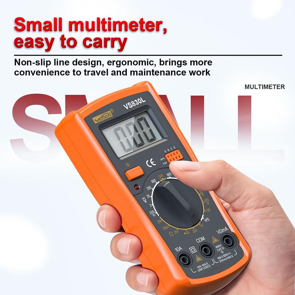Digital Multimeter Manual Type AC/DC Voltage Current Tester Ohm Ammeter Detector Tool Backlit Screen 1999 Counts with Support