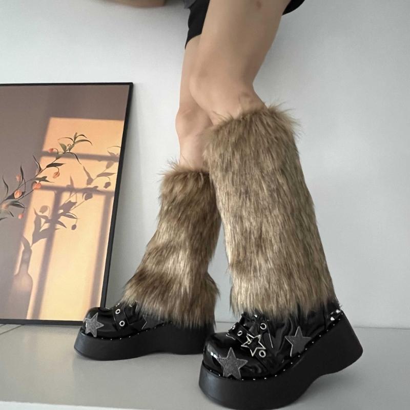 Womens Furry Party Costume Sexy Y2K Faux Furs Fuzzy Long Boots Shoes Cuffs Cover Leg Warmers/Boot Sleeves/Boot Covers
