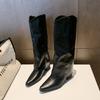 Fashion Autumn Winter Vintage Woman Knee High Boots Shoes Square Heels Ladies Shoes Concise Slip On Trouser Legs Long Botas