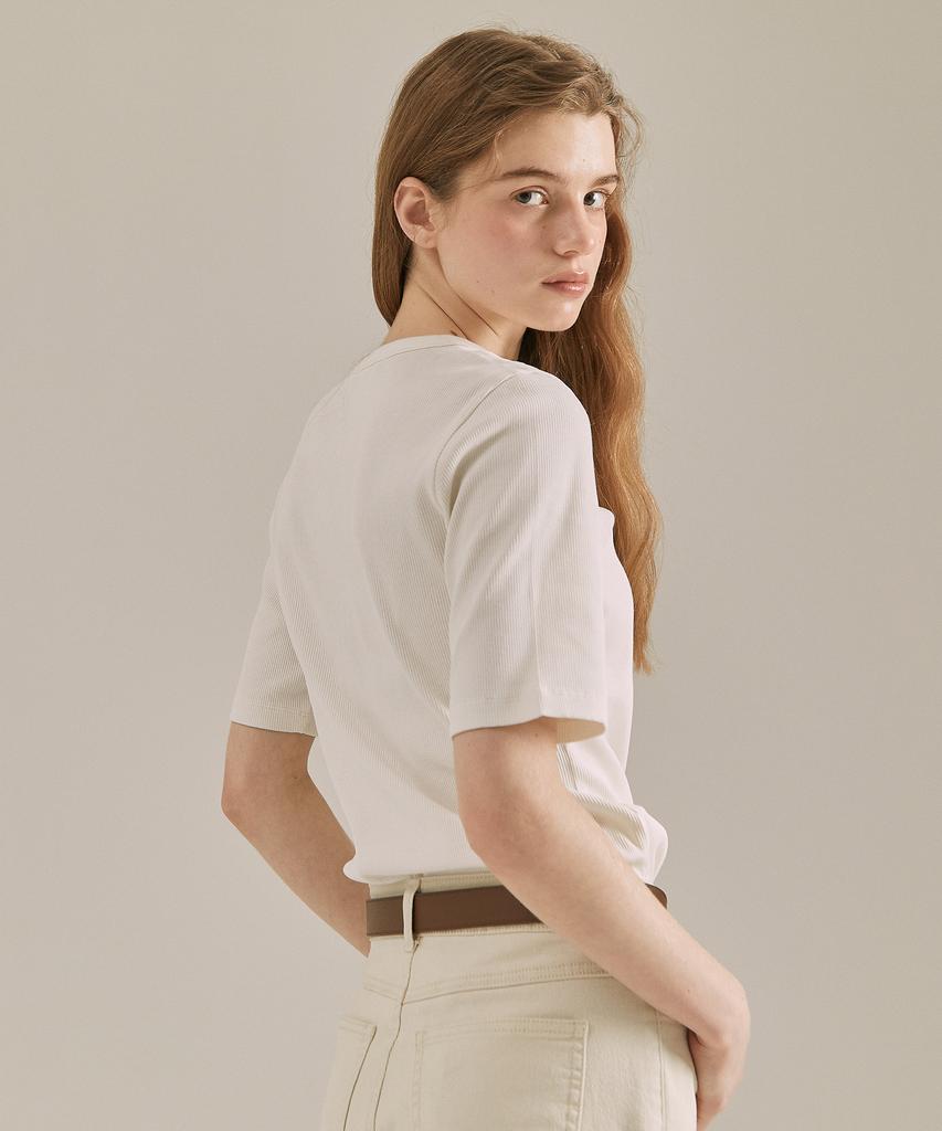 BASIC HOUSE Women'S Ribbed Short Sleeve T-Shirt White Lyts3201