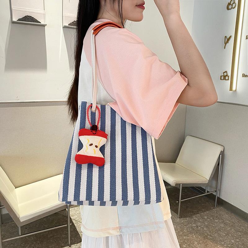 Korean version of retro literary handbag simple small fresh striped shoulder bag casual fashion large capacity shopping bag bag