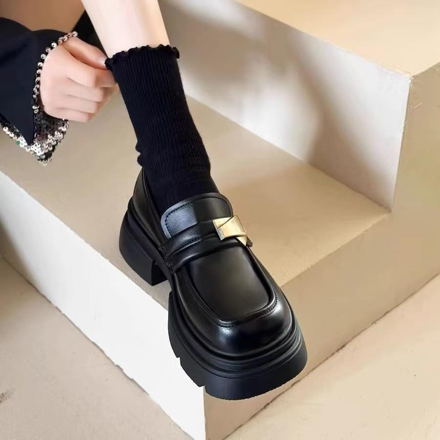 Retro black platform British style small leather shoes autumn new Mary Jane single shoes