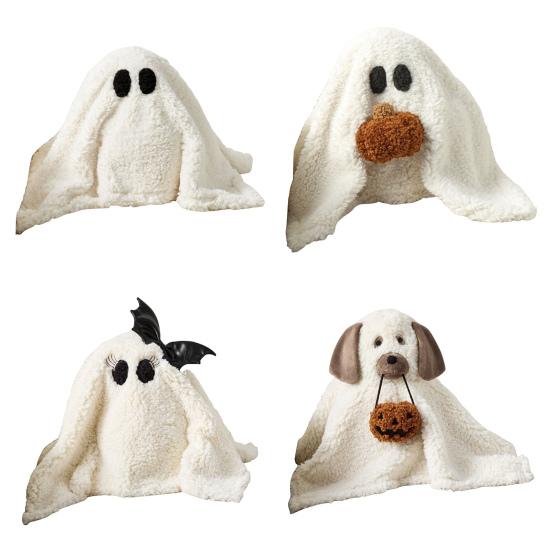 Halloween Plüsch Geist Spielzeug Gefüllt 3D Geist Plüschkissen mit Kürbis/Fledermaus für Kinder Erwachsene Halloween Party Geschenke