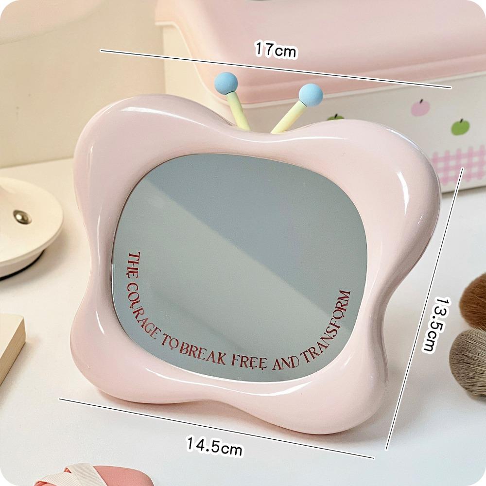 Cute Butterfly House Shape Makeup Mirror Wall-mounted Tabletop Dressing Mirror with Stand Portable Beauty Mirror розовый
