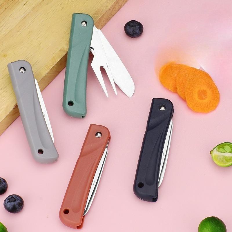 2-in-1 Foldable Fruit Knife & Peeler, Multifunctional Portable Kitchen Tool with Stainless Steel/ Ceramic Blade for Peeling