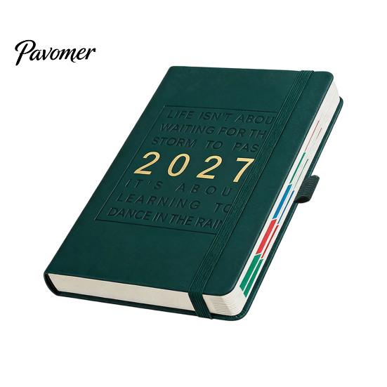 Business Notebook with Pen Holder 2027 English Weekly Planner A5, 320 Page Schedule Elastic Academic Calendar for School Band & Holder, Yearly