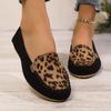 Leopardmönstrade damloafers | Svarta överdragsskor med metallkedjedetalj, överdel i djurmönstrat tyg, komfortskor för alla årstider