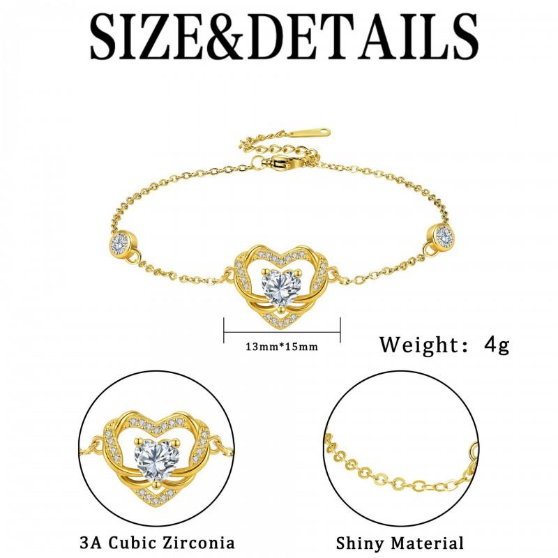 Elegant Gold Plated Heart Charm Bracelet Women Minimalist Zirconia Accent Fashionable Daily Wear Gift