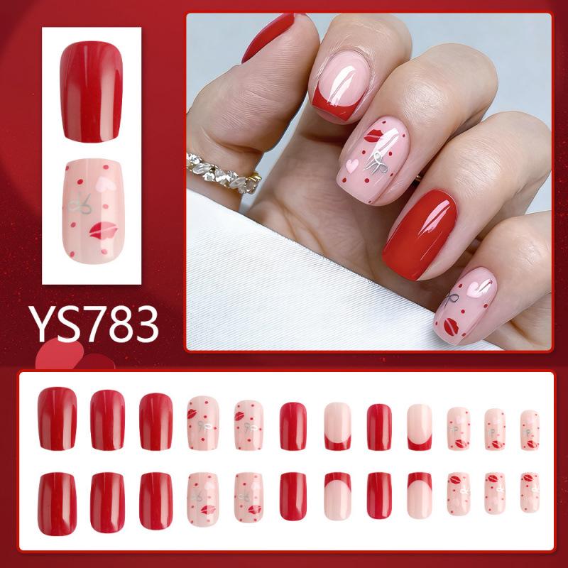 Valentine's Day Red Heart Lips Wearable Nails Set - 24 Detachable Pieces