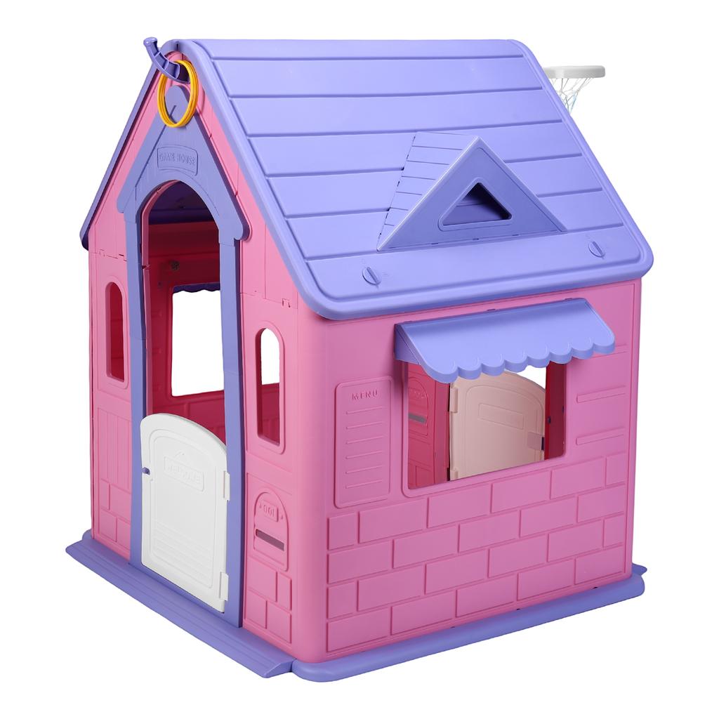 Backyard Discovery Kids Playhouse Cottage with Window Indoor Outdoor Playhouse with Basketball Hoop Princess Playhouse for Kids