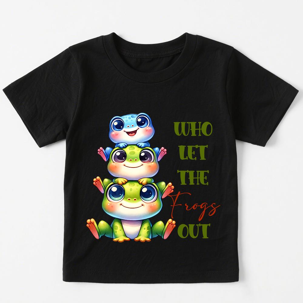 Who Let The Frogs Out Print Kids Cotton T Shirt Boys Girls Short Sleeve Tee Soft Casual Daily Wear Children Clothing