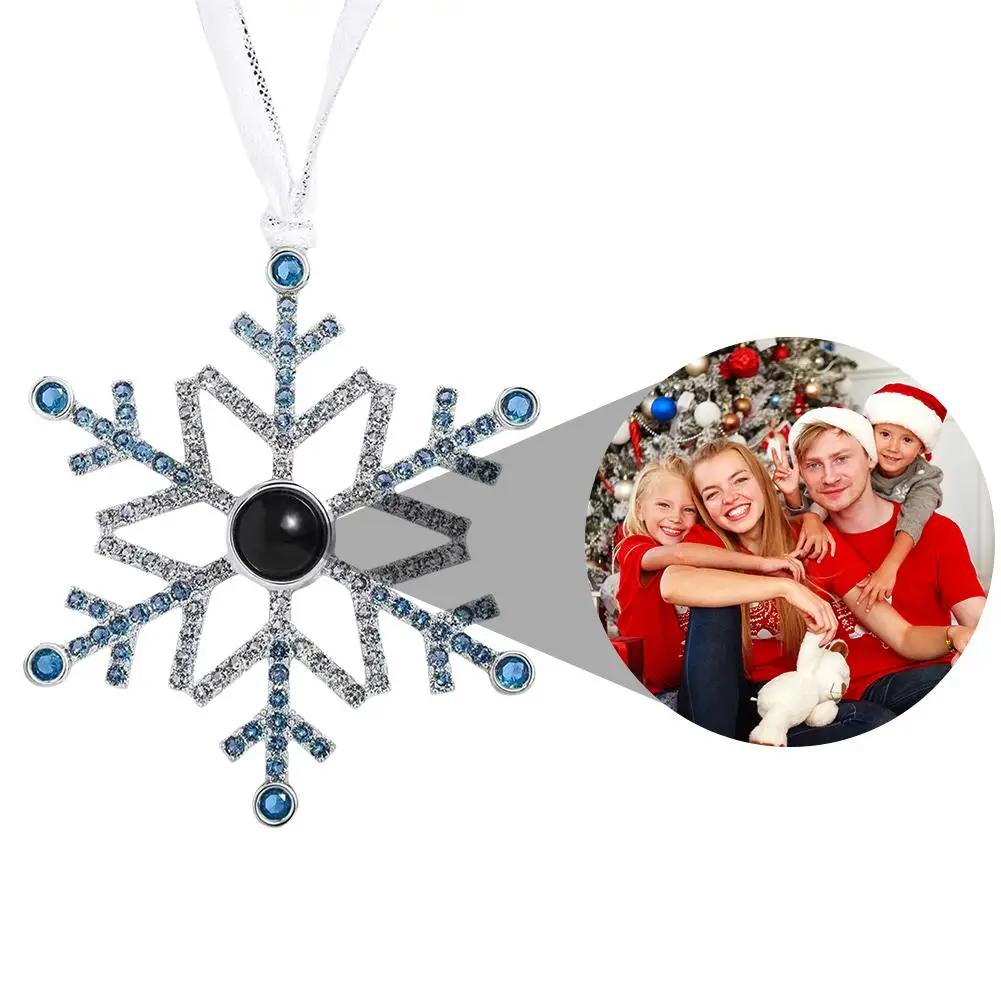 Custom Christmas Snowflake Projection Photo Ornament Waterproof Dustproof Picture Pendant Personalized Gift Ribbon Custom M J5I4 синий