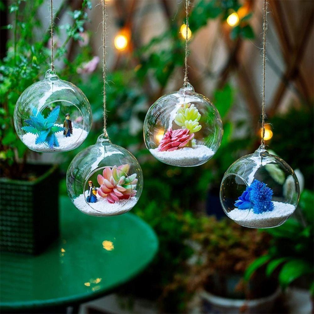 Simple Glass Transparent Hanging Vase Creative 6/8/10/12/15cm Succulents Plant Ball Container Flower Pot Home Decoration