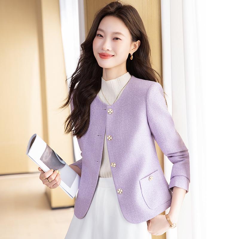 

Женский маленький пиджак светло-фиолетового цвета - Весна/Осень, Длинный рукав, Модный, Повседневный, Стиль «маленький аромат» 2XL