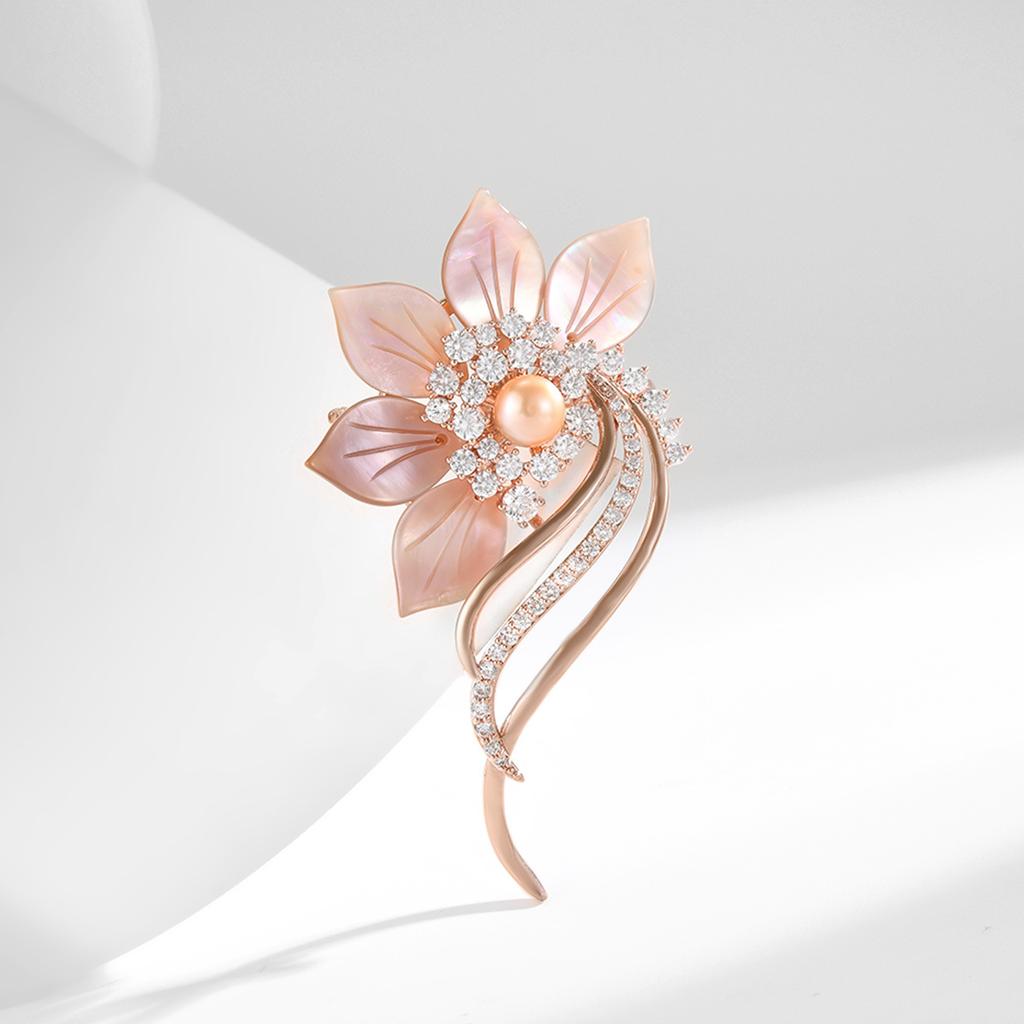 National Style Temperament High-grade Freshwater Pearl Elegant and Plain Lotus Brooch Coat Corsage Anti-light Accessories