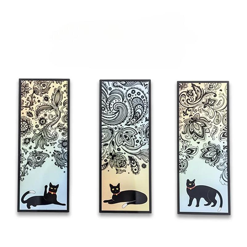 6 Pcs PET Bookmarks Black Cat Pattern Page Markers Page Clips Bookmark for Student Office Reading Stationery