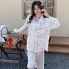 Pajamas Women's Spring and Autumn Ice Silk Long-sleeved Trousers Set 1011 New Cute Cartoon Women's Loungewear