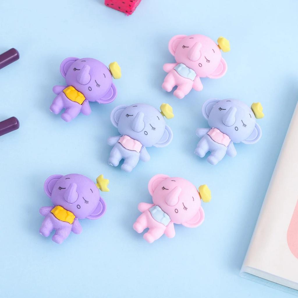 Candy Colored Elephant Rubber Eraser for Kids Cute Cartoon Kawaii Novelty Stationery Office School Supplies 3 Pieces