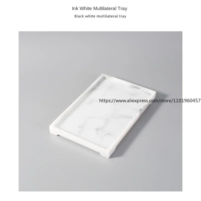 Resin Tray Creative Black White Marbling Rectangular Round Storage Plate Bedroom Jewelry Bathroom Toiletries Storage Tray