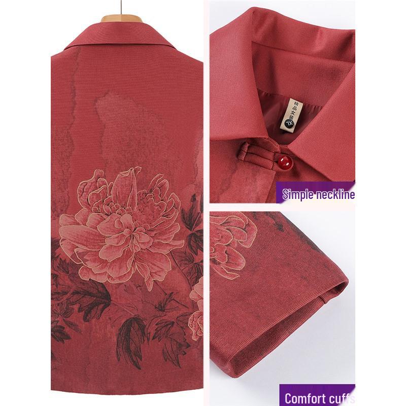 Stylish Spring & Autumn Coat for Middle-Aged and Elderly Women - Long-Sleeved, Two-Way Shirt