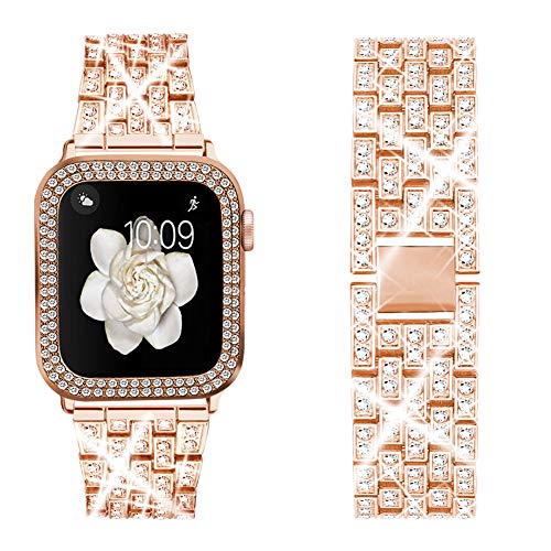 Metal Strap with Case For Apple Watch 46mm 45mm 41mm 44mm 42mm 40mm 38mm Diamond Bracelet Wristband for iWatch 11 10 9 8 7 6 5 4 3 SE Cover