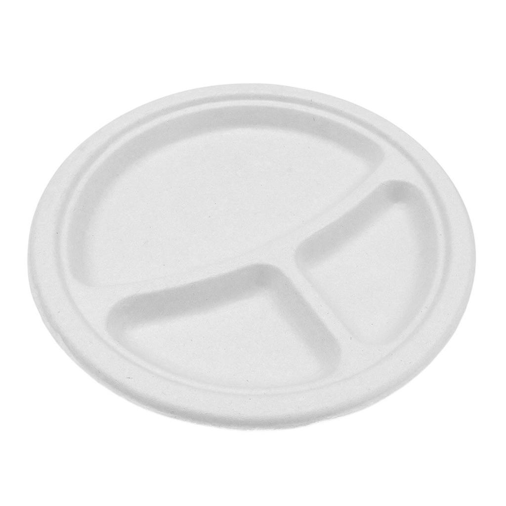 Disposable Dinner Plates, Thickened Food-grade Tableware, Round Snack Plates, Barbecue Plates, Buffet Paper Plates, Three-grid Paper Plates