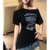 Pure desire style design slanted shoulders irregular short-sleeved T-shirt women's summer American retro hottie slim-fitting slim top