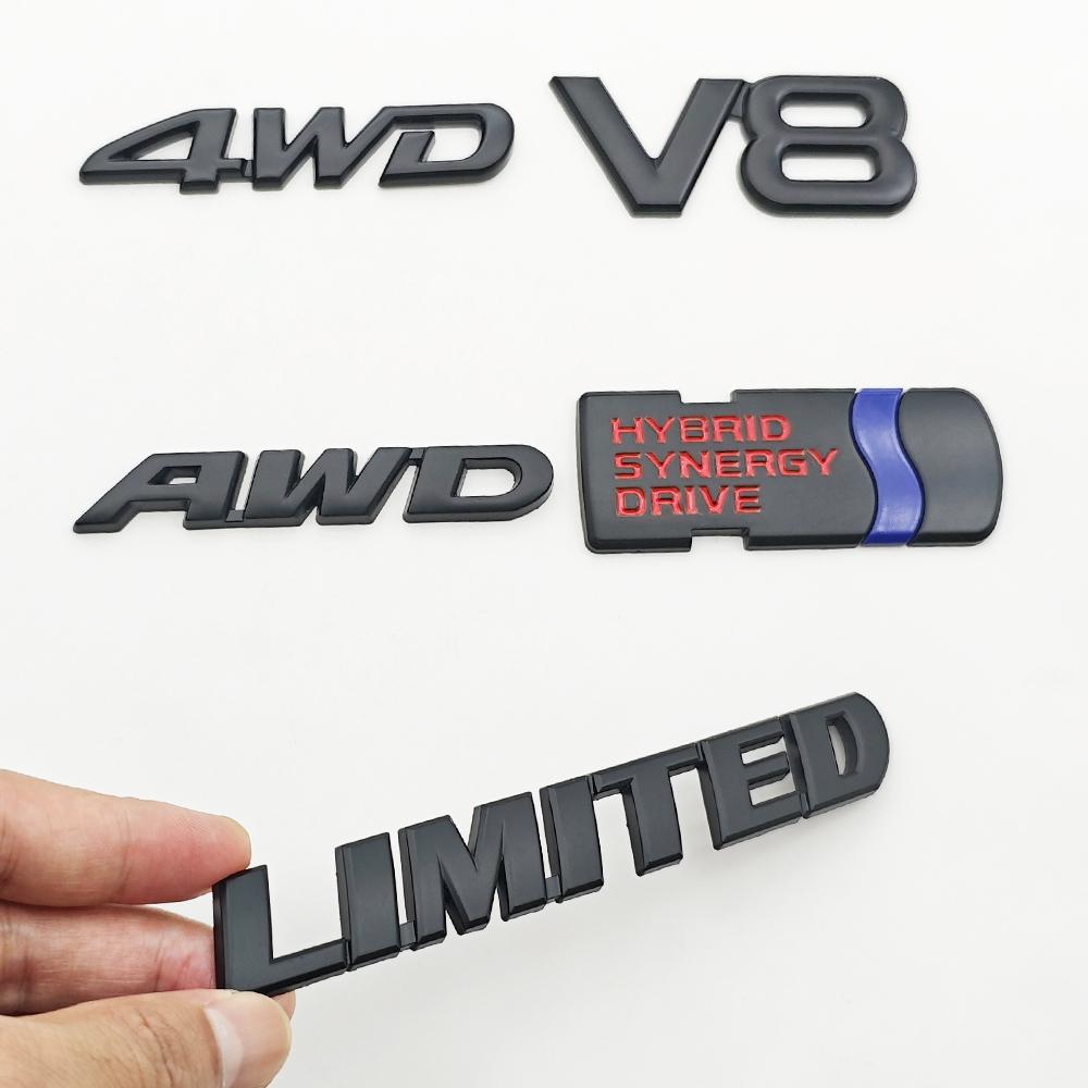 3D Metal Black HYBRID SYNERGY DRIVE V8 LIMITED AWD 4WD Logo Emblem Car Sticker Fender Trunk Badge For  RAV4 RS Accessories