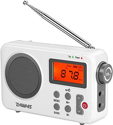 ZHIWHIS Tragbares Kompaktradio, Hohe Empfindlichkeit, UKW/MW/Kurzwelle/Breit-UKW-Unterstützung, Batteriebetrieben oder USB-betrieben, Timer, Digitaluhr, Wecker,