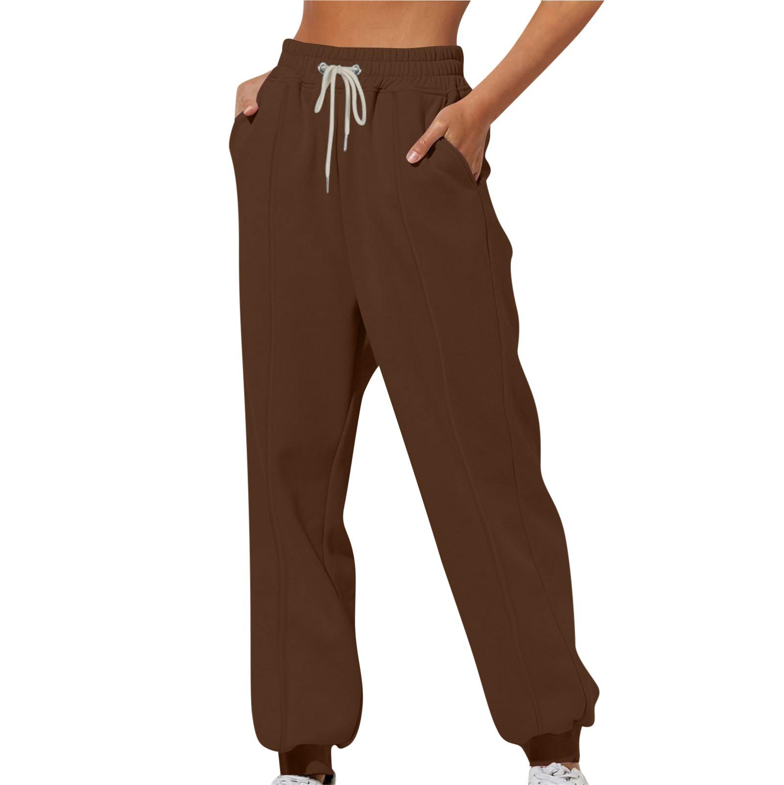 

Жіночі однотонні повсякденні м’які теплі вільні спортивні штани на шнурках для відпочинку, довгі штани XXL коричневий