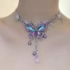 European and American Purple Diamond Butterfly Fringed Chain Necklace Women's Fashion Temperament High Sense Versatile Niche Design Collarbone Chain