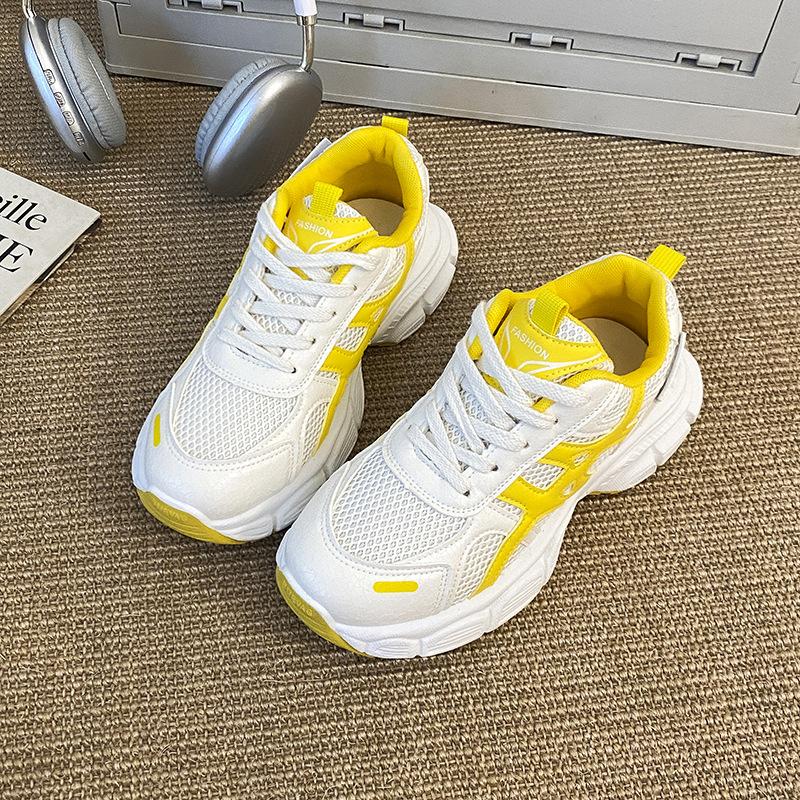 

European Station Dad Shoes Women 2025 Summer Mesh New Sneakers Breathable Thick-soled Versatile Dad Casual Increase 40 жёлтый