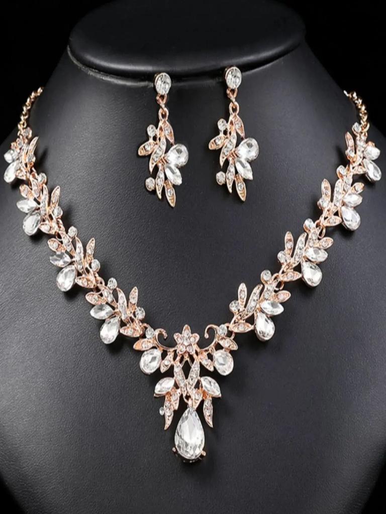 3pcs Zircon Set with Artificial Crystal Earrings and Necklace, Suitable for Women To Attend Parties