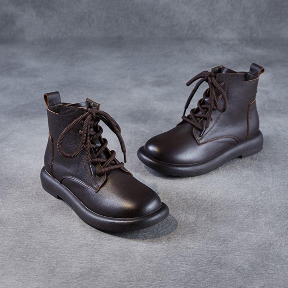 Genuine Leather Ankle Boots Women's Autumn and Winter New Vintage Short Boots Woman Soft Leather Boots Flat Leather Shoes Women