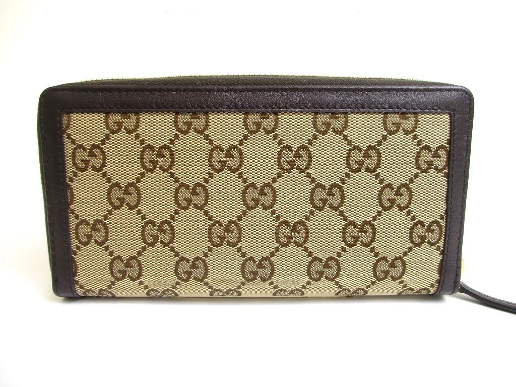 Autentisk GUCCI GG Brun Canvas og Lær Rund Glidelås Lang Lommebok #a554 Oppusset