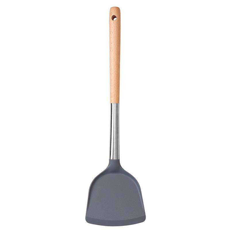 High-Value Silicone Cooking Shovel with Wooden Handle - Non-stick Pan Special, Stainless Steel Kitchen Utensil