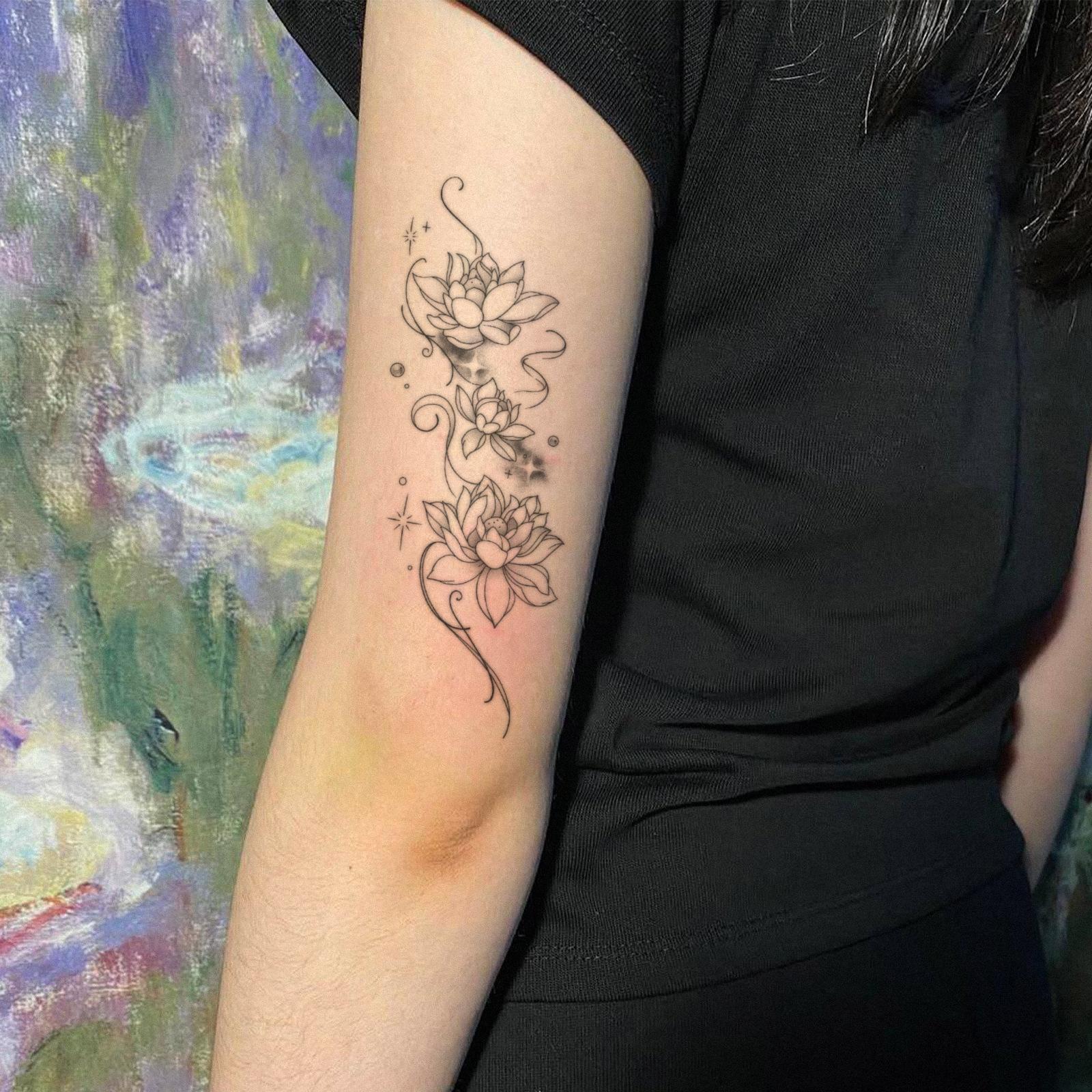 Glow Makeup Unisex Line Lotus Tattoo Sticker Waterproof And Long-Lasting Literary Arm Model Simulation Tattoo Sticker