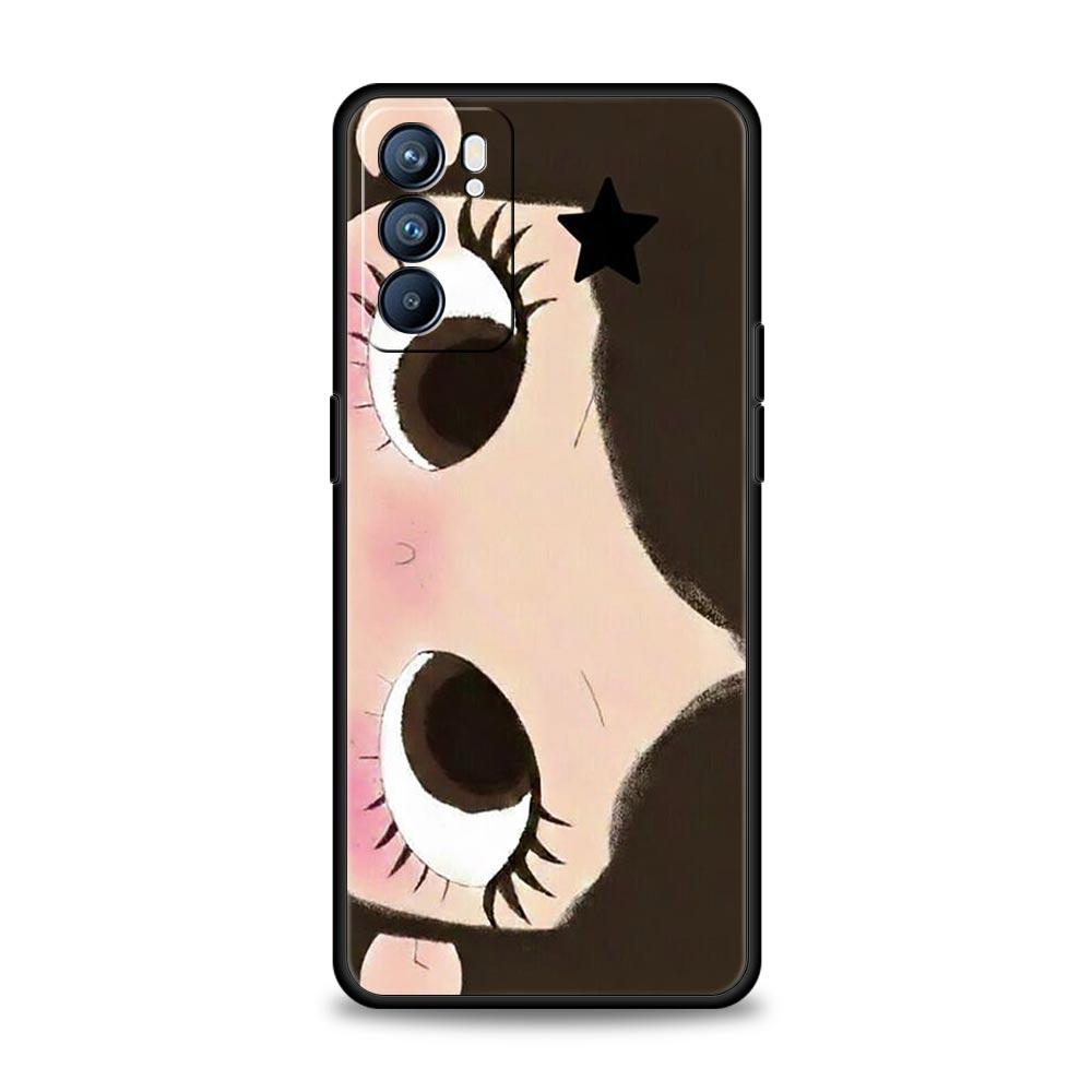 Phone Case Cover For Oppo A17 A31 A54 A57 A78 A79 Find X5 X6 Reno 7 8 10 11 12 13 F Pro 5G Soft TPU Shell Cute Black Big Eyes