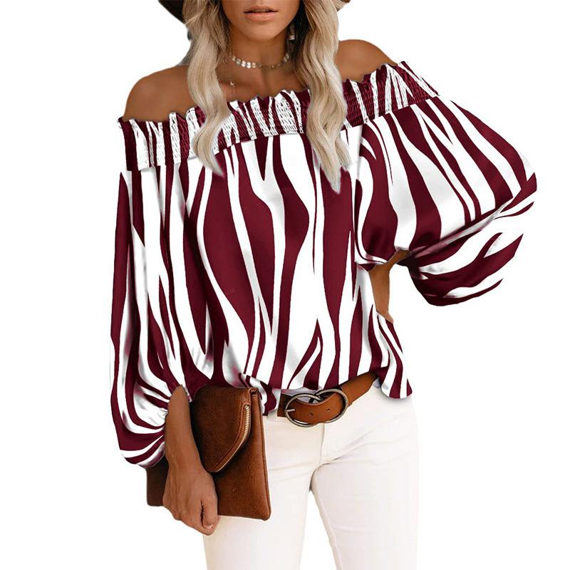 Summer and Autumn New Striped Sexy Fashion One-shoulder Chiffon Shirt Shirt Women
