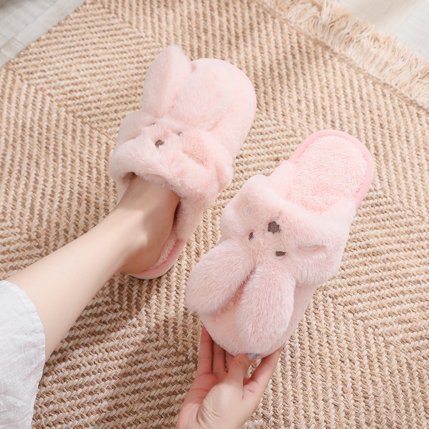 Мягкие хлопковые тапочки женские осенне-зимние новые милые кролики пара домашние тихие — фото 7