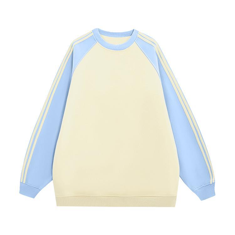 Sweat-shirt pour femme color-block doublé polaire: Manche longue raglan ample, col rond, parfait pour l'automne et l'hiver.