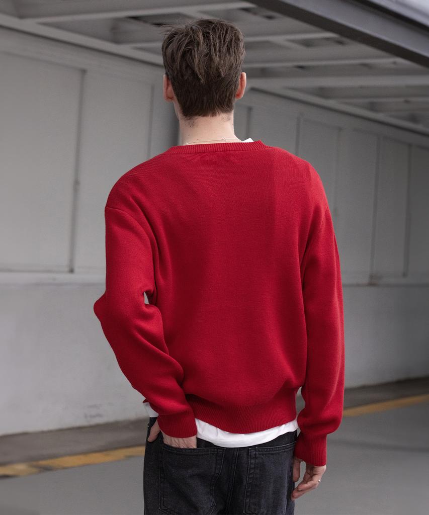 Dekkoloso Soft Cotton V-Neck Knit [Deep Red]