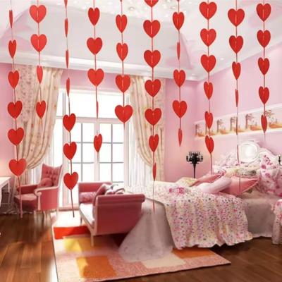 3Meters Length Red Hearts Garland Red Heart DIY Hanging String Garland Hanging Ornament Hearts Felt Garland
