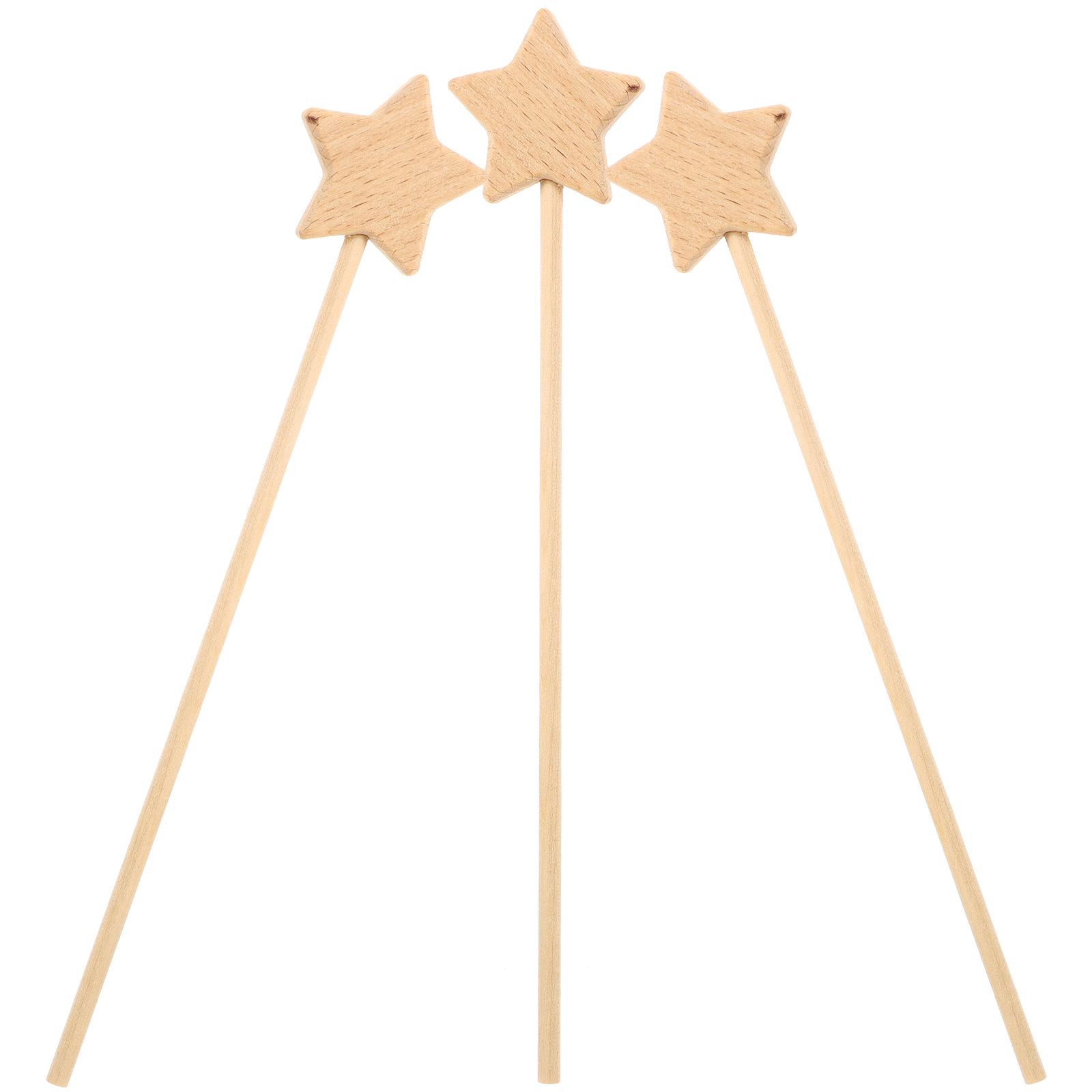 3 Pcs Wooden Fairy Unfinished Toys Blank Kids Performance Props Diy Crafts Sticks Star Wand Fairy Wands For Sewing Wood Diy