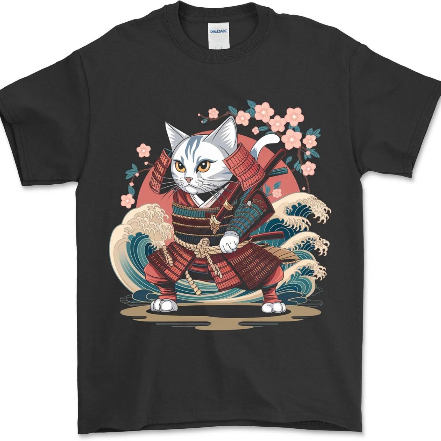 

Anime Samurai Cat Artwork Japanese Warrior Vintage T-Shirt XXXXXL