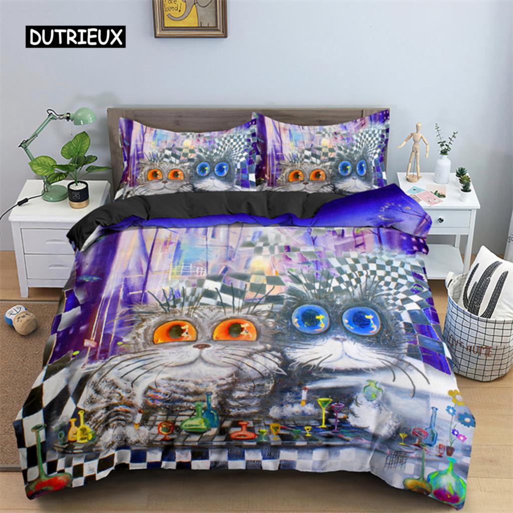 

Пододеяльник с рисунком акварельного кота из микрофибры с милыми животными, комплект постельного белья с абстрактным рисунком кота, размер King Twin Single Size EU single(135x200cm)