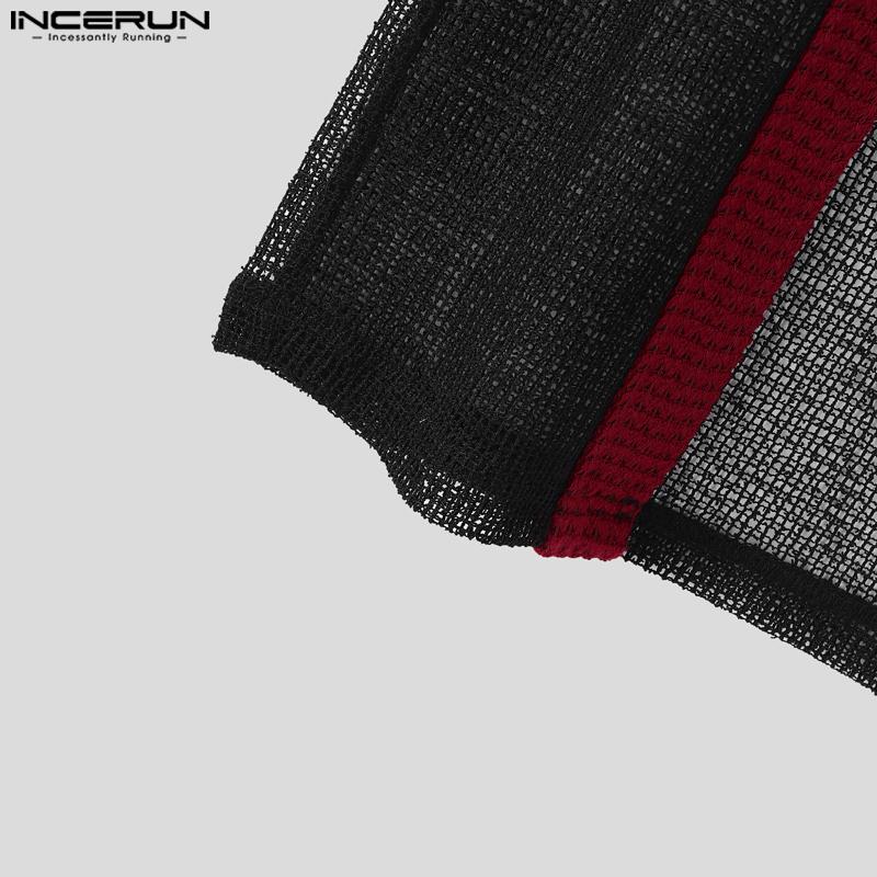 INCERUN Summer Men Sleeveless Stitching Irregular Cutout Hollow Out Tanks Tops