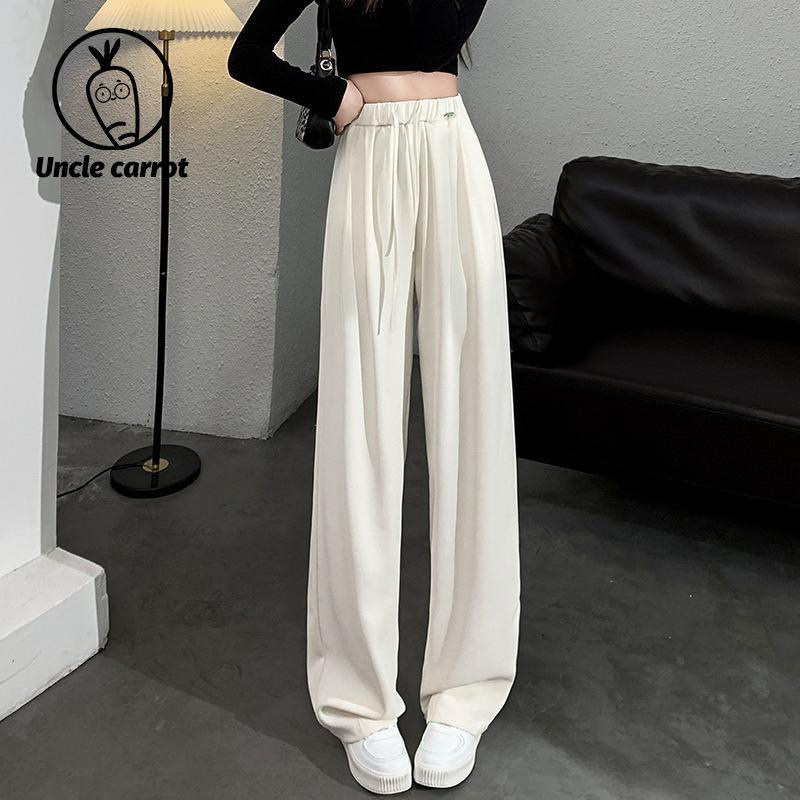 Trousers wide-leg pants women's spring and summer elastic waist new high waist drape straight pants casual ice silk suit pants